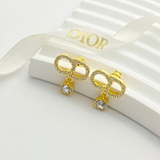 Dior CD Crystal Ribbon Drop Stud Earrings