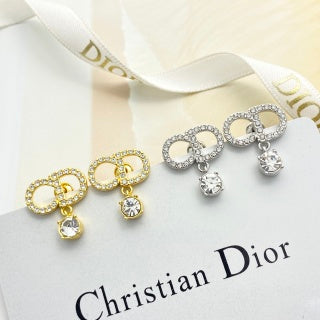 Dior CD Crystal Ribbon Drop Stud Earrings