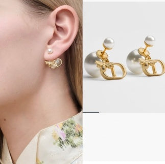 Dior Pearl CD Butterfly Stud Earrings