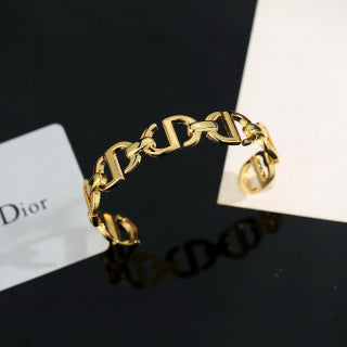 Dior CD Link Chain Gold Cuff Bracelet