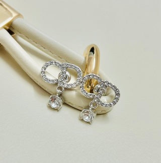 Dior CD Crystal Ribbon Drop Stud Earrings