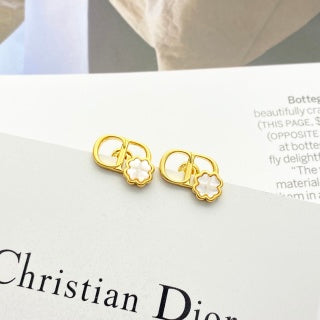 Dior Clover CD Pearl Charm Stud Earrings