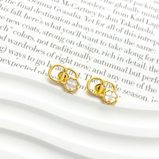 Dior Clover CD Pearl Charm Stud Earrings