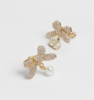 Dior Crystal Butterfly Pearl Drop Stud Earrings