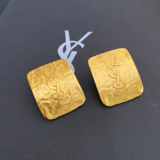 YSL Textured Monogram Square Clip-On Earrings