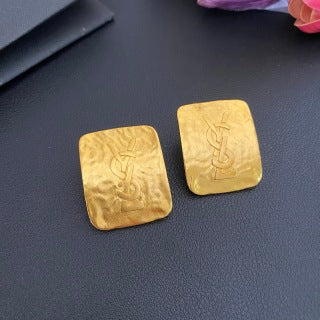 YSL Textured Monogram Square Clip-On Earrings