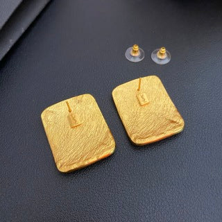 YSL Textured Monogram Square Clip-On Earrings