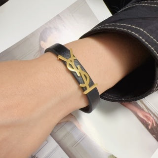YSL Monogram Leather Wrap Bracelet