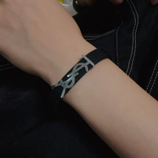 YSL Monogram Leather Wrap Bracelet