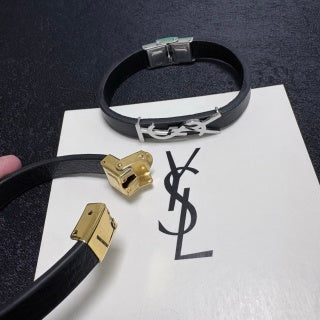 YSL Monogram Leather Wrap Bracelet