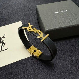 YSL Monogram Leather Wrap Bracelet