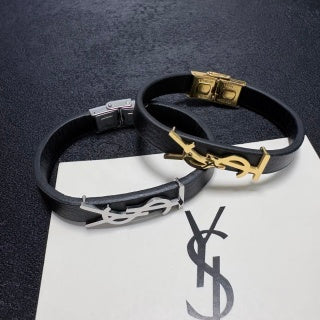 YSL Monogram Leather Wrap Bracelet