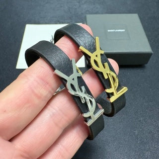 YSL Monogram Leather Wrap Bracelet