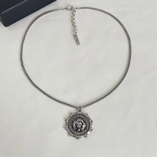 YSL Vintage Medallion Silver Pendant Necklace
