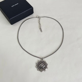 YSL Vintage Medallion Silver Pendant Necklace