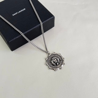 YSL Vintage Medallion Silver Pendant Necklace