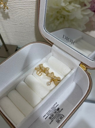 Dior Crystal Butterfly Pearl CD Stud Earrings