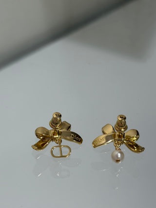 Dior Crystal Butterfly Pearl CD Stud Earrings