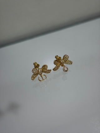 Dior Crystal Butterfly Pearl CD Stud Earrings