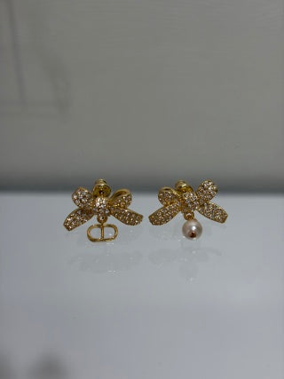 Dior Crystal Butterfly Pearl CD Stud Earrings