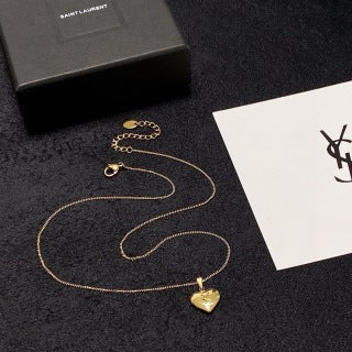 YSL Heart Charm Layered Chain Necklace