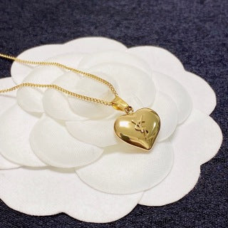 YSL Heart Charm Layered Chain Necklace