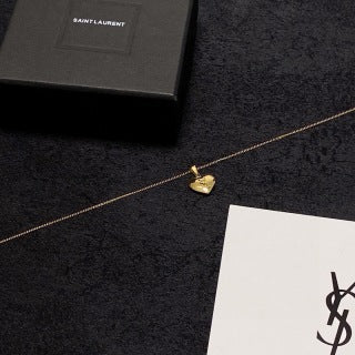 YSL Heart Charm Layered Chain Necklace