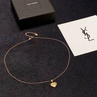 YSL Heart Charm Layered Chain Necklace