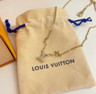 Louis Vuitton Crystal LV Initial Flower Pendant Necklace