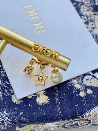 Dior Pearl CD Star Charm Stud Earrings