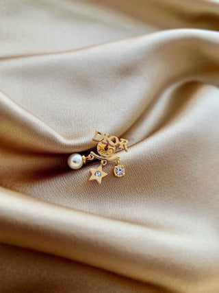 Dior Pearl CD Star Charm Stud Earrings