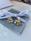 Dior Pearl CD Star Charm Stud Earrings