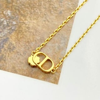 Dior CD Clover Pearl Gold Chain Necklace