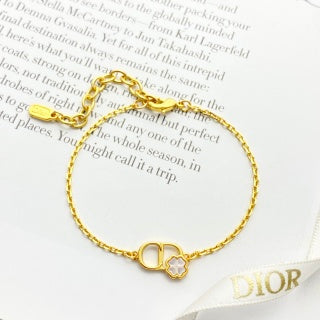 Dior CD Clover Pearl Gold Chain Necklace