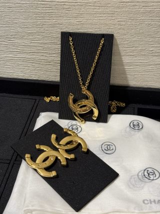 Chanel Gold-Tone Long Necklace with Smooth Finish and Openwork Double-C Logo
