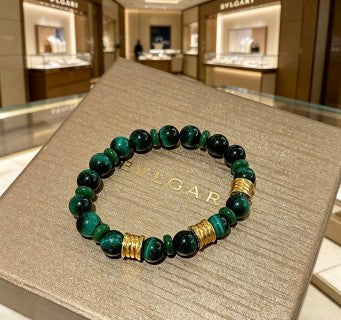 Bvlgari Green Beaded Gold Accent Bracelet – Elegant Luxury Jewelry