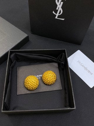 YSL Golden Beaded Dome Clip-On Earrings