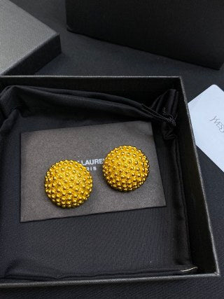 YSL Golden Beaded Dome Clip-On Earrings