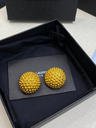 YSL Golden Beaded Dome Clip-On Earrings