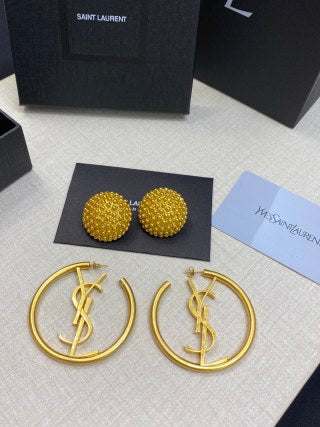 YSL Golden Beaded Dome Clip-On Earrings