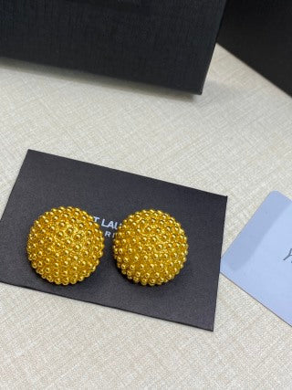YSL Golden Beaded Dome Clip-On Earrings