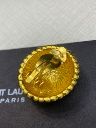 YSL Golden Beaded Dome Clip-On Earrings