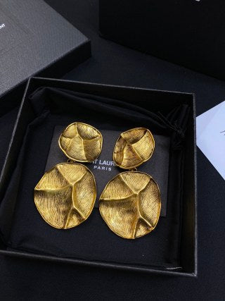 YSL Golden Organic Petal Statement Earrings
