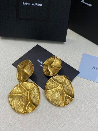 YSL Golden Organic Petal Statement Earrings