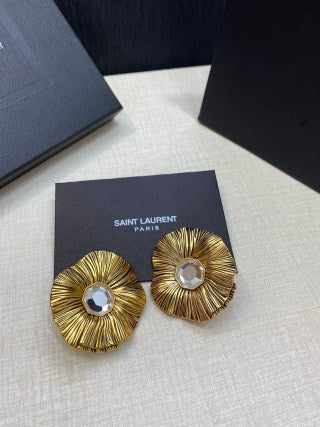 YSL Radiant Sunburst Crystal Clip-On Earrings