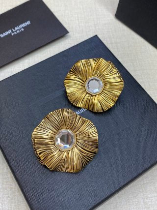 YSL Radiant Sunburst Crystal Clip-On Earrings
