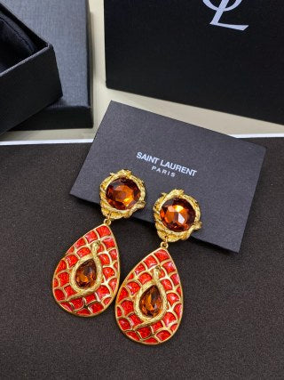 YSL Ruby Enamel Teardrop Statement Earrings