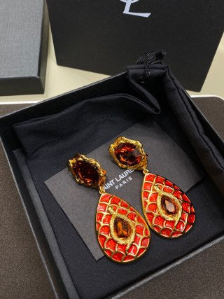 YSL Ruby Enamel Teardrop Statement Earrings