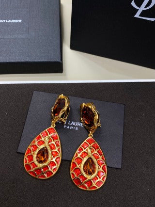 YSL Ruby Enamel Teardrop Statement Earrings