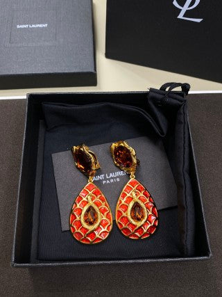 YSL Ruby Enamel Teardrop Statement Earrings